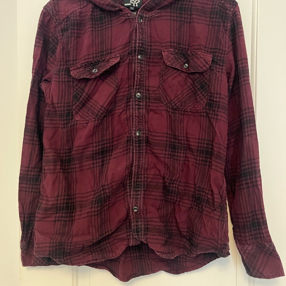 Hooded Burgundy Flannel Shirt